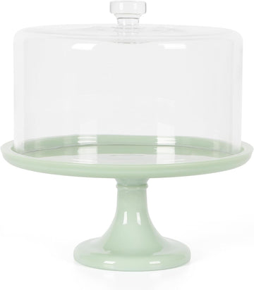 Highbrook 10-Inch Jadeite Cake Stand with Glass Dome - Vintage-Style Pedestal Dessert Plate for Cakes (up to 8.5")