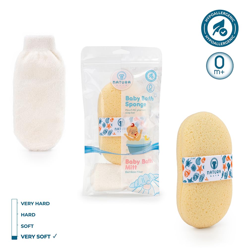 Hypoallergenic Natural Baby Sponge & Wash Cloth Set for Bath - Ultra-Soft, Gentle, Safe for Newborns, Infants &
