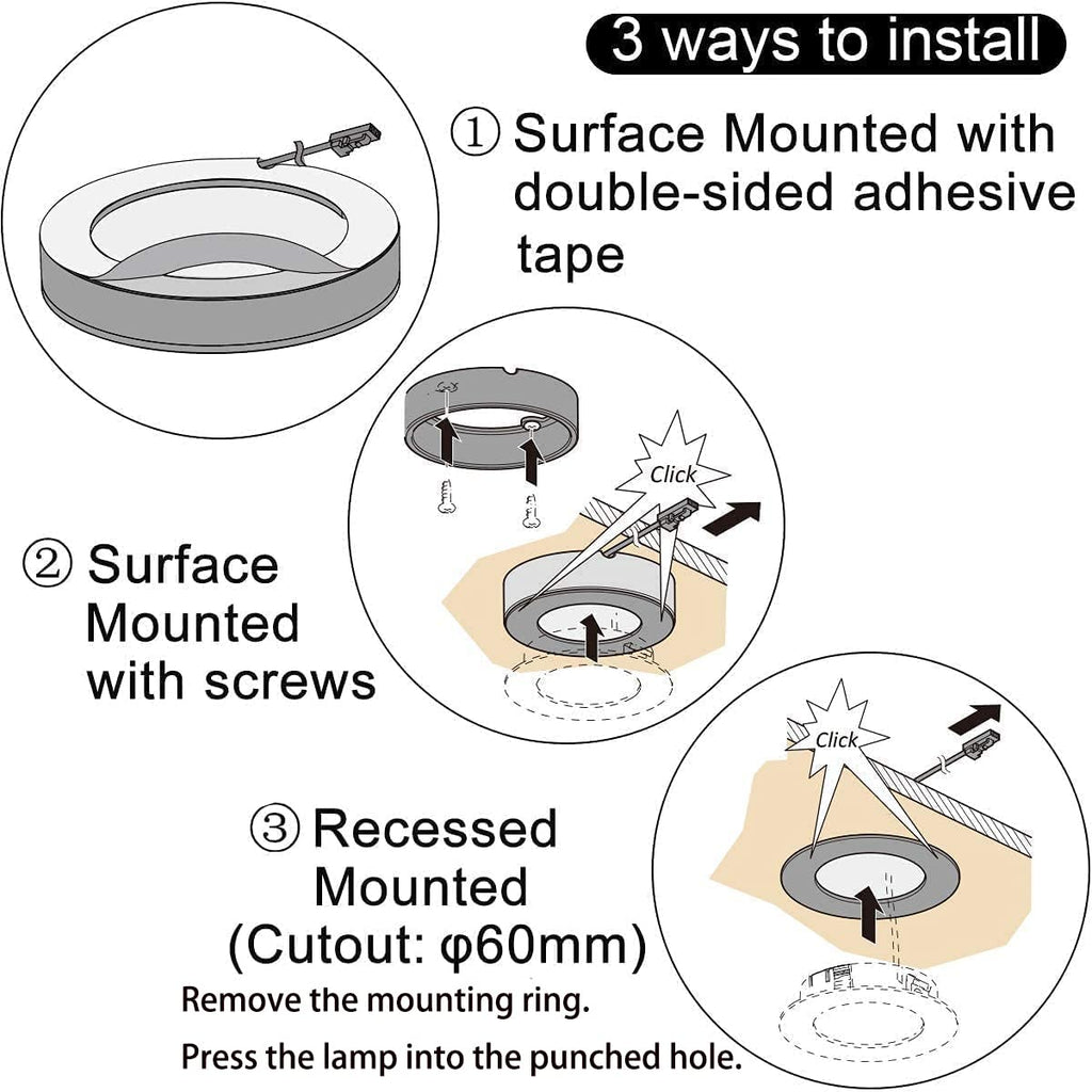 LED Under Cabinet Lighting Puck Lights, 3 Pack, White