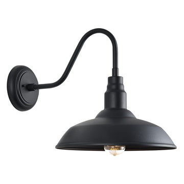 14 Inch Outdoor Gooseneck Light Fixture for Porch, Large Exterior Barn Light with Wall Mount, Black Industrial