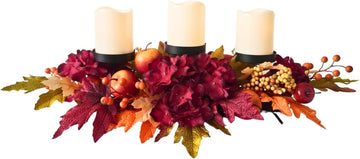 26 Inch Fall Candle Holder Centerpiece with Hydrangea and Apples