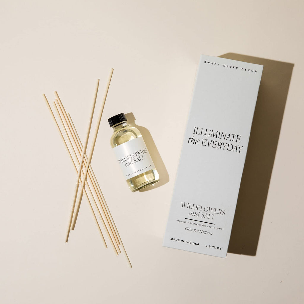 Wildflowers and Salt Reed Diffuser Set - Lemon, Rosemary, and Leafy Green Scented Diffusers - Scent Diffusers, Long