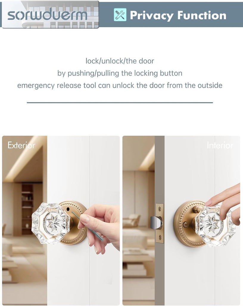 Door Knob Champagne Bronze Privacy Crystal Glass Interior 1 Pack