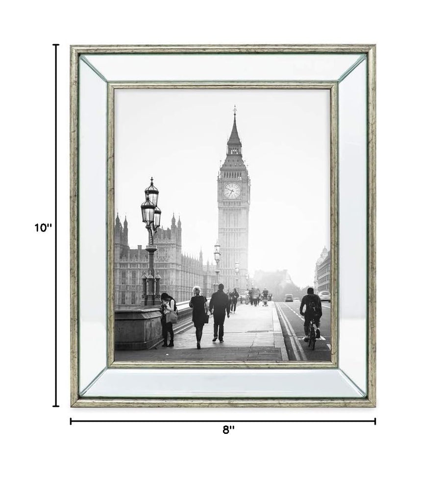 Jacobs 8x10 Silver Beveled Mirror Picture Frame - Classic Mirrored Frame with Deep Slanted Angle Made for Wall Décor