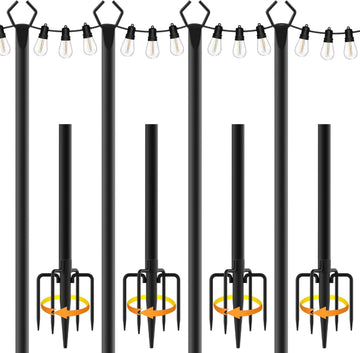 4Pack String Light Poles, Metal Poles for Hanging Outdoor Light Strings, 4 Pack 10 FT Light Poles Stand for Outside