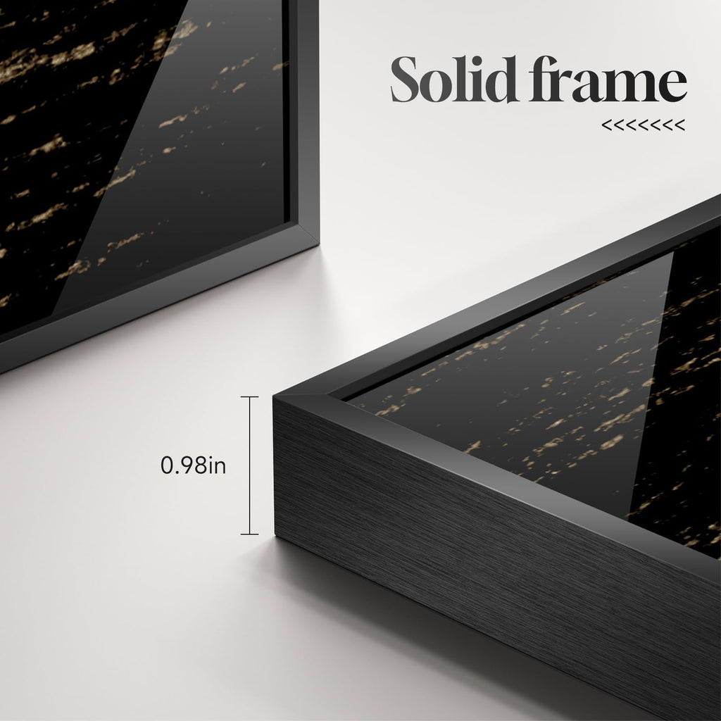 Framed Vertical Black White Gold Moon Landscape Wall Art Decor, 2 Pieces