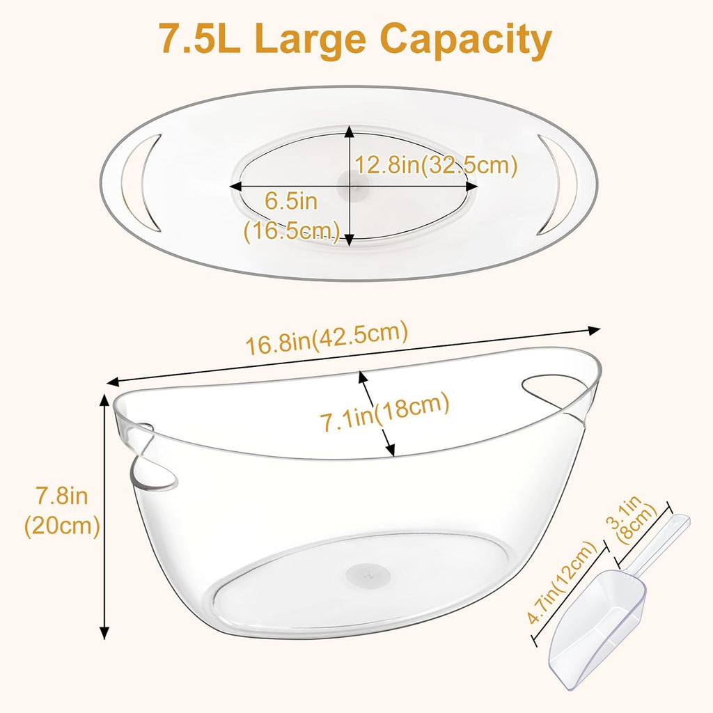 7.5L Ice Buckets for Parties , Upgraded Thickened Acrylic Ice Bucket Set with 2 Scoops,Large Clear Beverage Tub - Set of 2