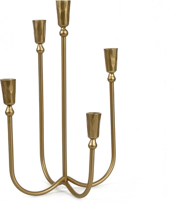 Cast Iron 5 Arm Candelabra Candle Holders, 16.2" Antique Brass Gold Candlestick Holders Centerpieces for Tables