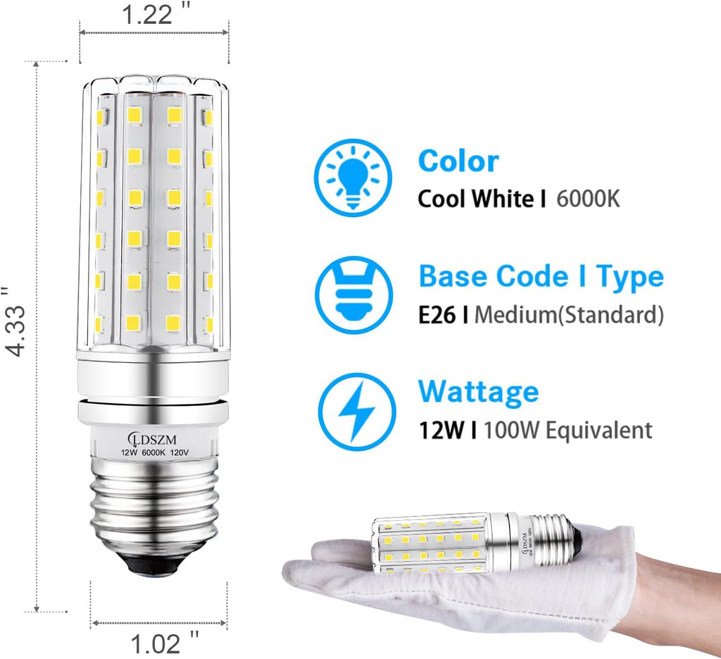 LED Light Bulb 100w Equivalent 1200 Lumen 6000K Cool Daylight White 12W LED Super Bright Bulb E26 Base Non-Dimmable