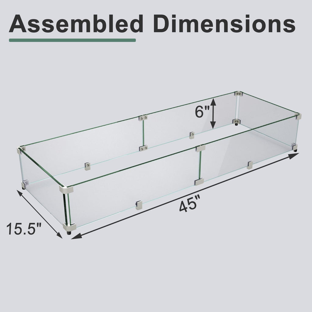 45 x 15.5 Inch Glass Wind Guard for Rectangular Fire Pit Table, Thick and Sturdy Tempered Glass Panel with Hard