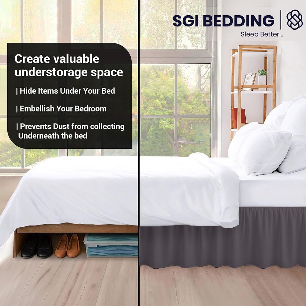 13 Inch Drop Ruffled Bed Skirt - Classic Gathered Styling, Platform Style Dust Ruffle with Secure Fit