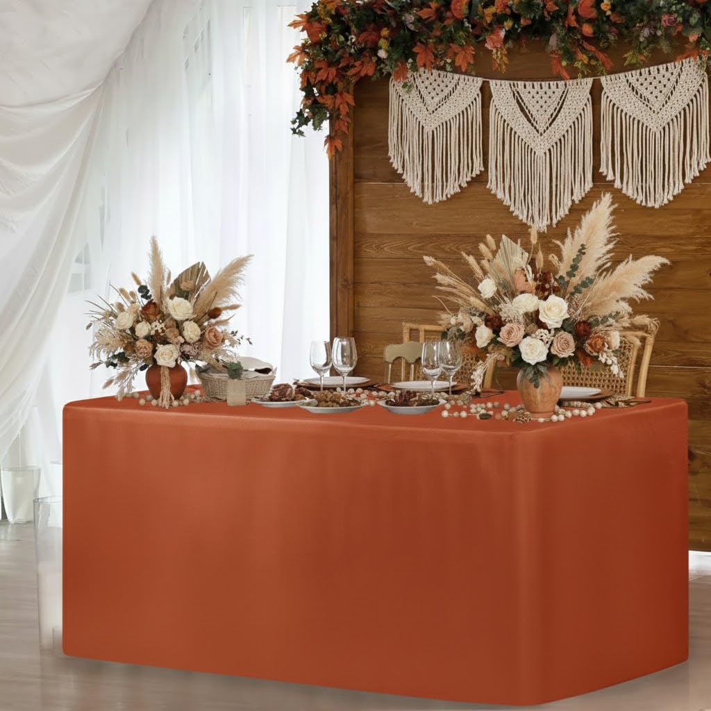 4-Pack 6ft Rust Fitted Tablecloth for Fall Festival