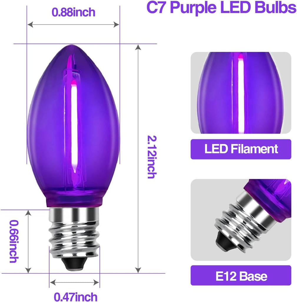 C7 LED Purple Replacement Bulbs, 0.6W, E12 Candelabra Base