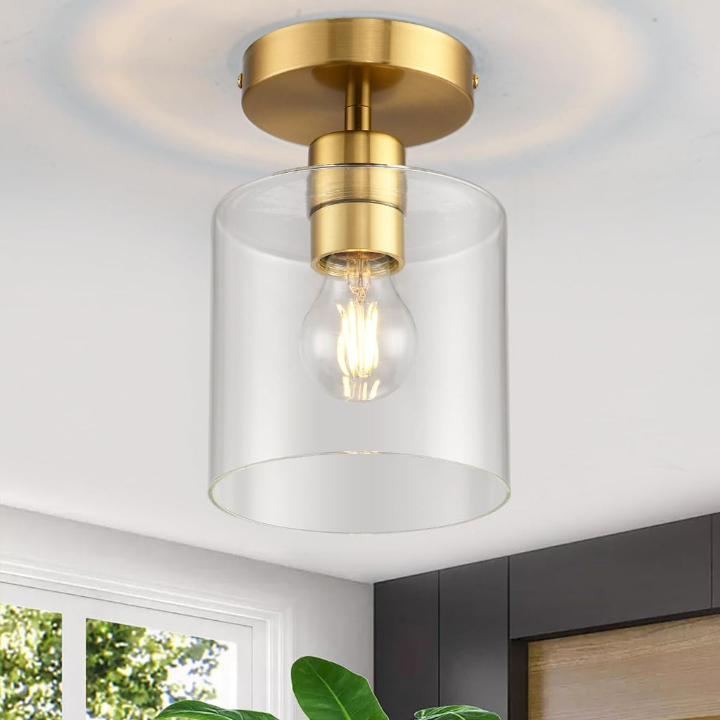 Brass Semi Flush Mount Ceiling Light, Gold Modern Fixture for Closet Hallway Entryway Light Fixture Ceiling Brass