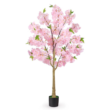 4FT Artificial Cherry Blossom Tree, Fake Pink Sakura Tree, Realistic Faux Blossom Tree for Indoor Outdoor Decor