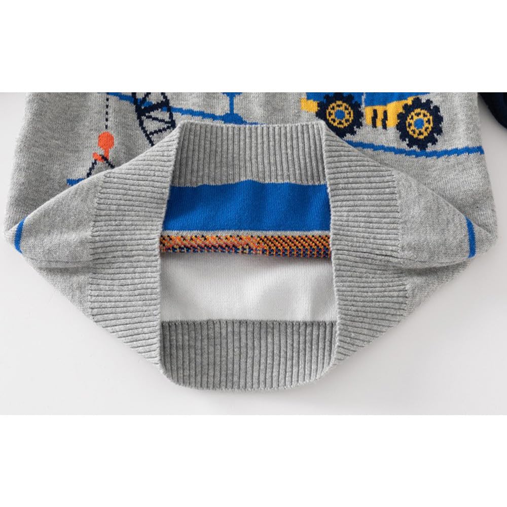 Toddler Baby Boy Knit Sweater Pullover Cotton Car Sweatshirt (Grey Car(2 Layer Thicknes), )