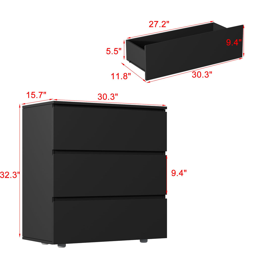 3 Drawer Dresser, Modern Chest of Drawers, Wooden Closet Storage Dresser Tower, Black