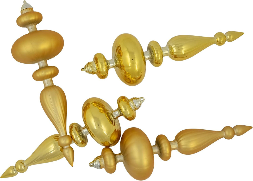 2-Finish Christmas Finial Shatterproof Ornaments Gold -12" 4ct