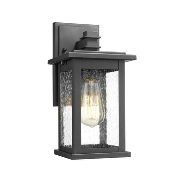 Outdoor Wall Sconce, 1-Light Exterior Wall Lantern in Black Finish with Clear Seeded Glass