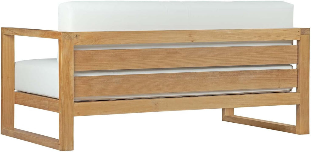 Upland Teak Wood Outdoor Patio Sofa with Cushions in Natural White