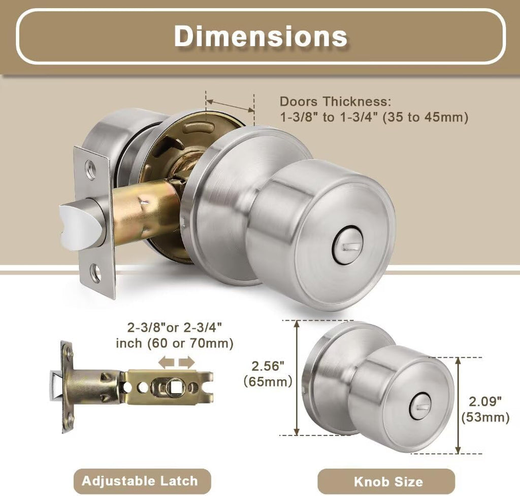 6 Pack Indoor Keyless Door Locks s, Privacy Bathroom Interior Door Knob with Lock in Satin Nickel, Privacy Modern