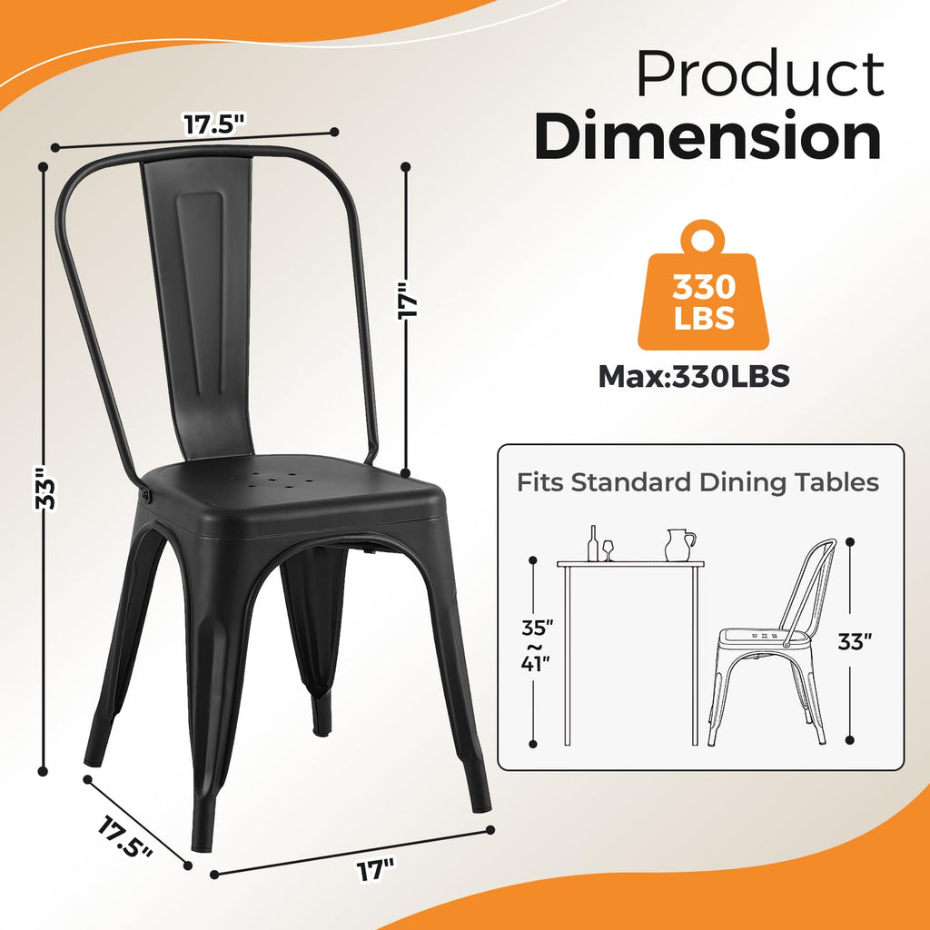Matte Black Stackable Metal Dining Chairs, Set of 6