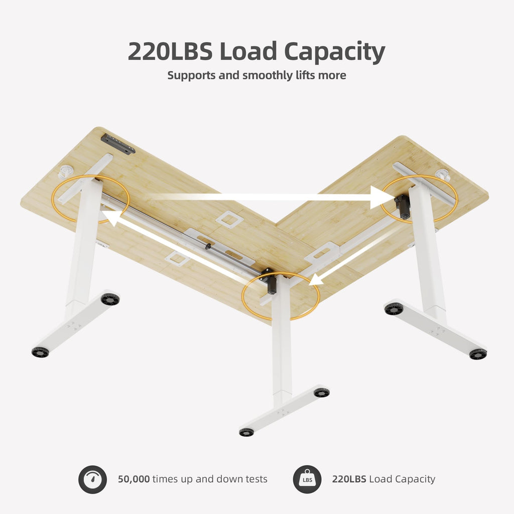 63''*55'' L Shaped Standing Desk Adjustable Height, Bamboo