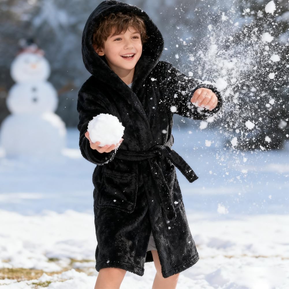 Boys Girls Robe Soft Fleece Hooded Bathrobe for Kids
