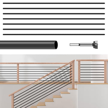 7 Pack 8 FT x 5/8 inch Iron Horizontal Balusters for Stair Interior
