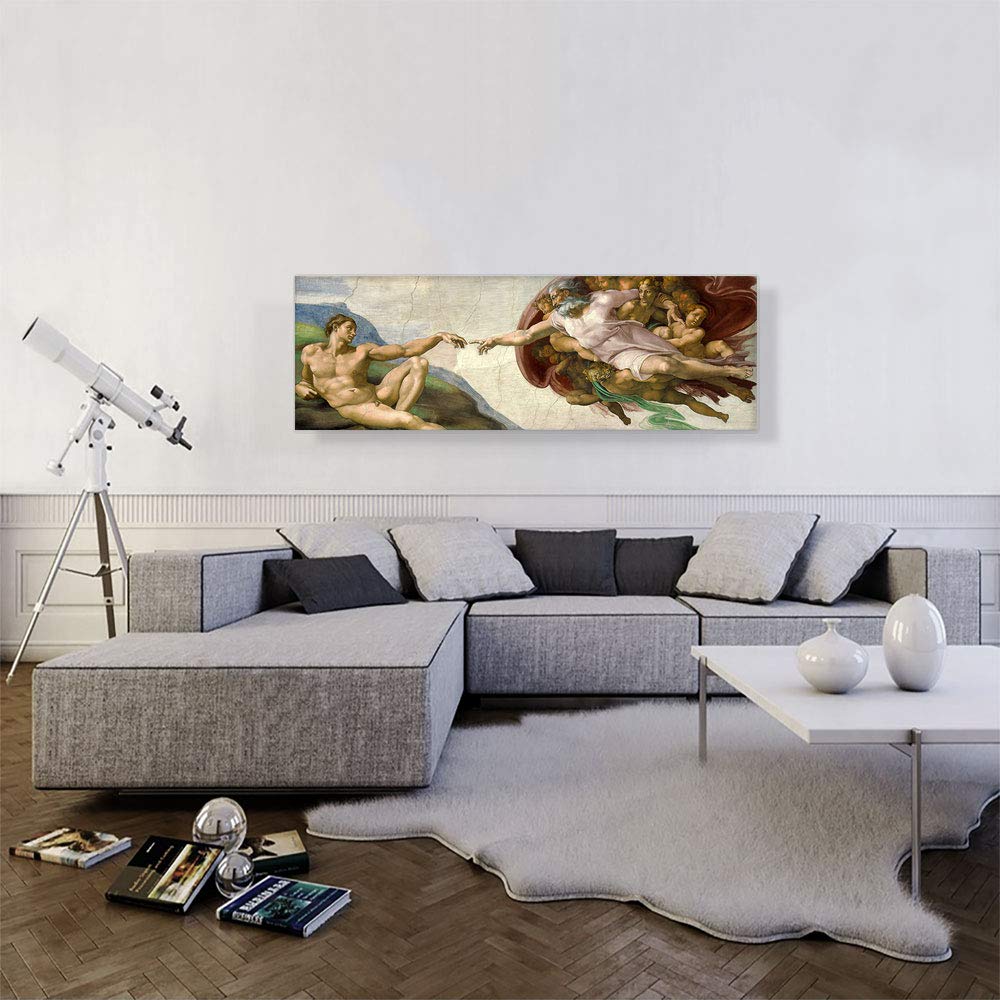 The Creation of Adam Panoramic Canvas Art Print Stretched Framed Painting Picture Poster Giclee Wall Decor by