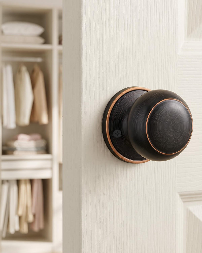 1 Pack Oil Rubbed Bronze Door Knob Dummy, Half Bronze No-Turning Dummy Closet Doors Single-Sided Door Locks (2