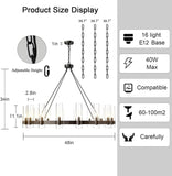 Black Chandelier,16-Lights Wagon Wheel Chandelier with Glass Shade,48 Inch Large Round Industrial High Ceilings Pendant Lighting Fixture for Dining Room, Living Room, Kitchen Island, Foyer A115-B0CHYBSCP3