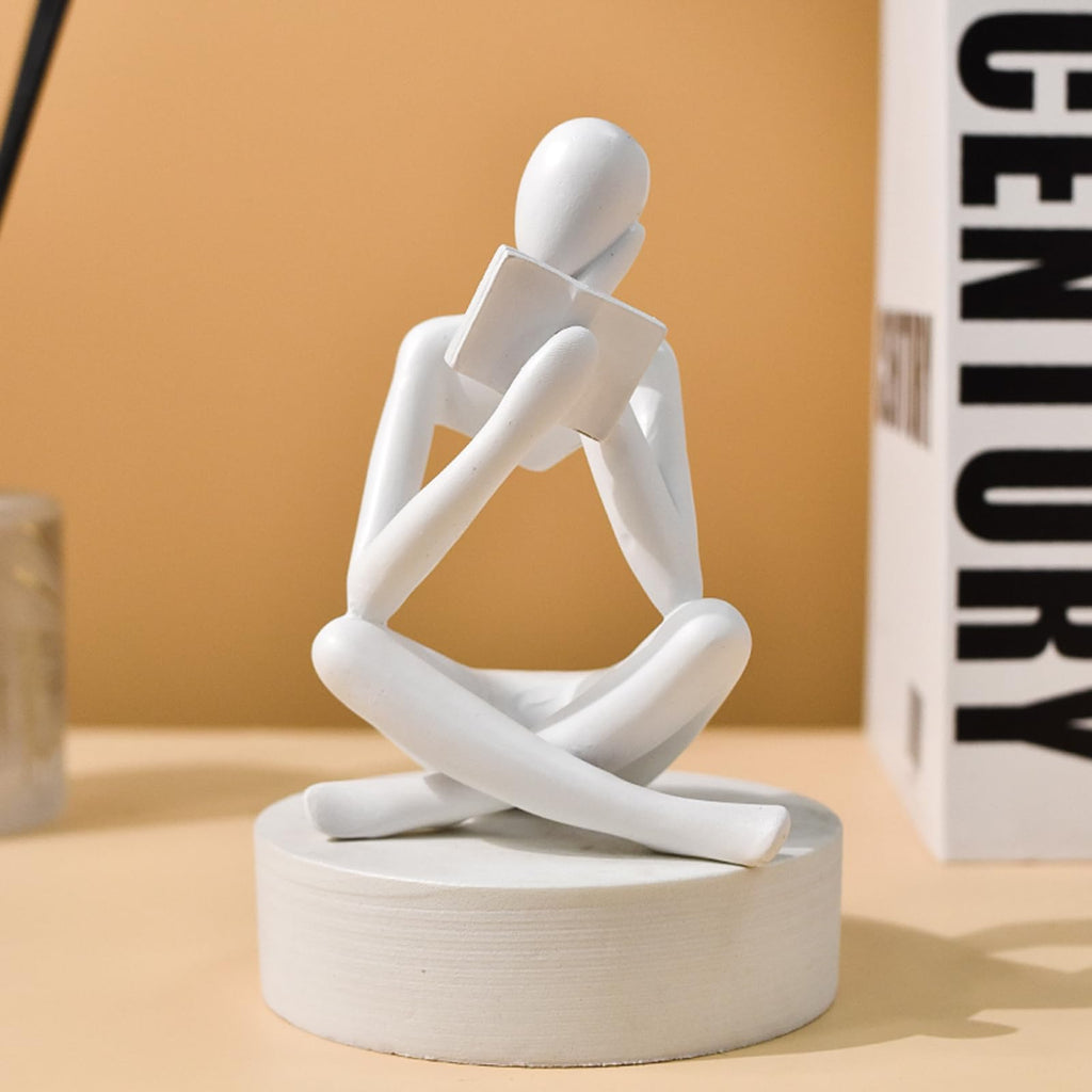2 Pieces Home Decor White Reading Thinker Statue Modern Figurines Abstract Aesthetic Sculpture Thinker Resin Statue