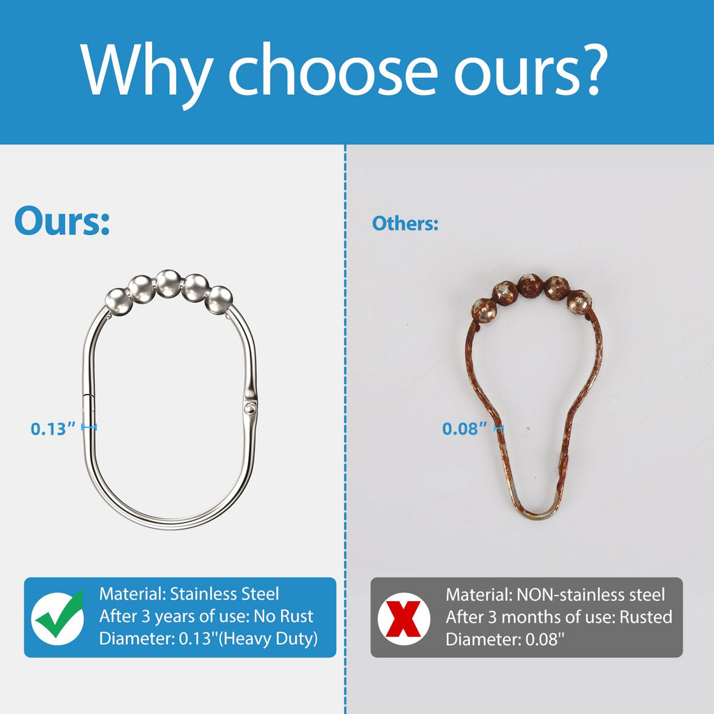 Shower Curtain Hooks, Decorative Rust Proof Shower Curtain Rings