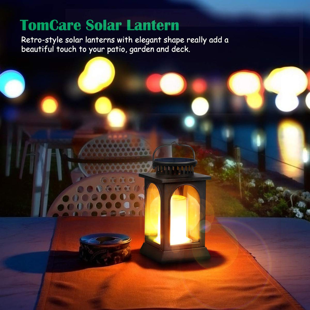 Flickering Flame Solar Lights Outdoor Metal Hanging Lantern, 2 Pack