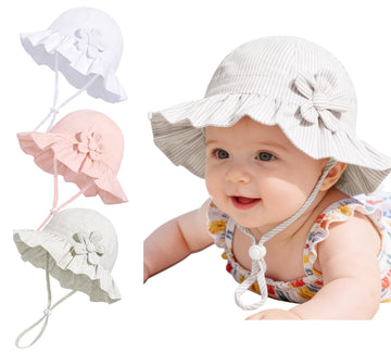 Baby Girl Wide Brim Bucket Hats with UPF 50+ Outdoor Adjustable Beach Hat with Sun Hat