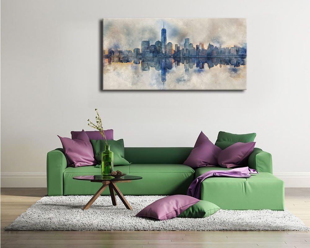 Extra Large New York Skyline Wall Art Abstract City Reflection Canvas Picture Print Modern Gray Canvas Artwork