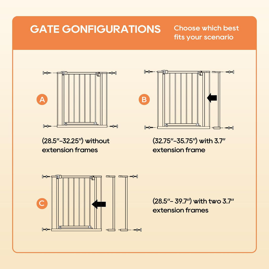30"Tall Dog Gate for Stairs & Doorways, Fits 28.5"-39.7" Wide Openings, Walk-Through Metal Pet Gate for Indoor