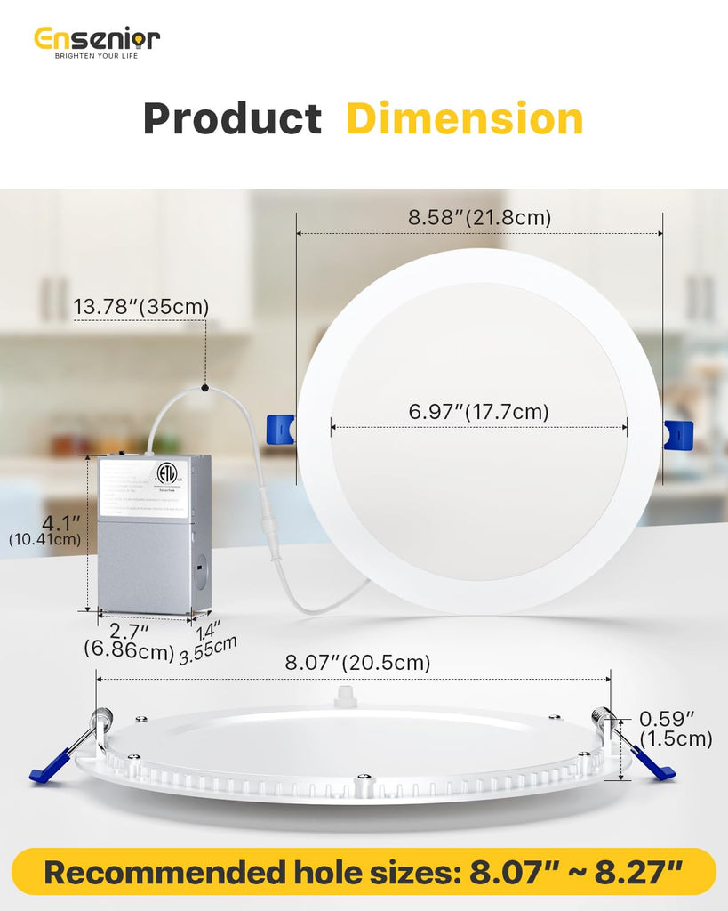 12 Pack 8 Inch LED Recessed Light, Canless, 5CCT Dimmable Wafer