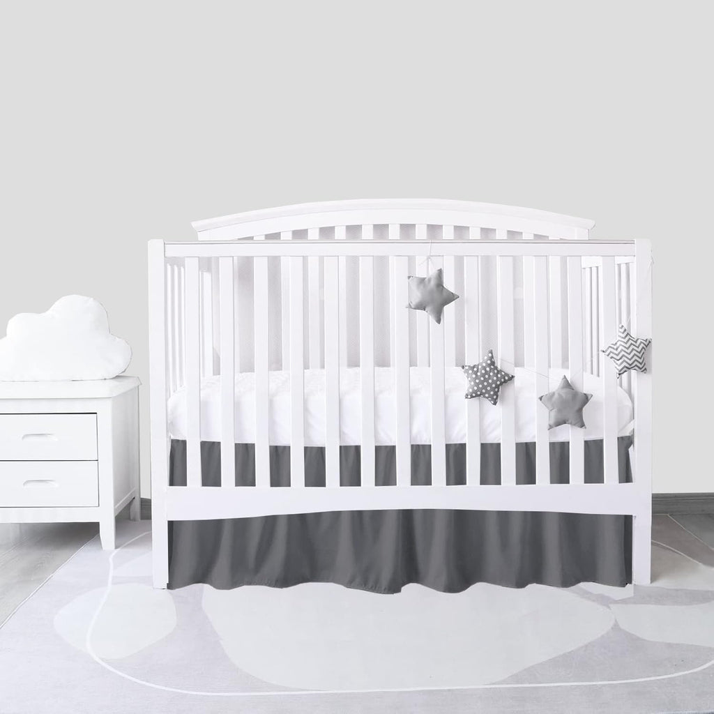 Dark Grey Crib Bed Skirt 14" Drop, Fits 28" x 52", Dust Ruffle