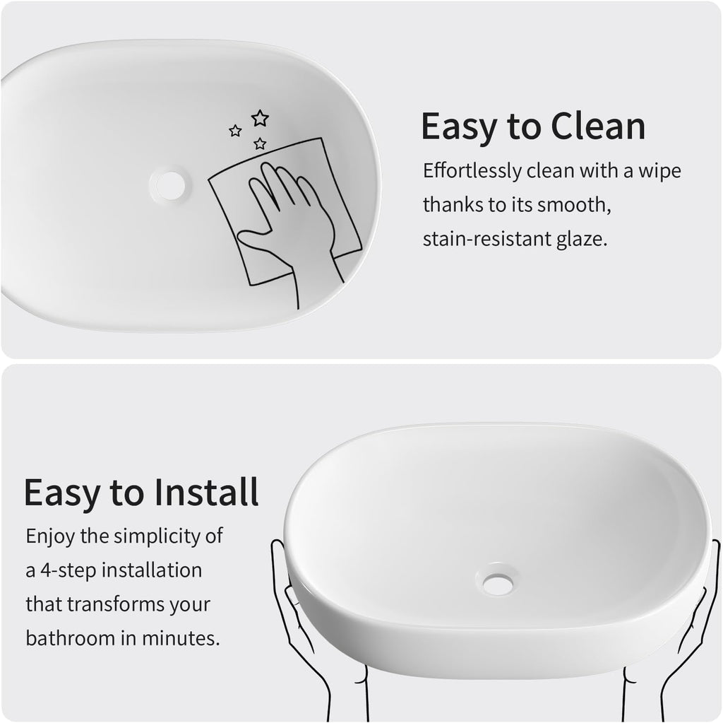 Large Bathroom Vessel Sinks, OCEALAGOON 24 x 16 Oval Bathroom Sink Bowls Above Counter