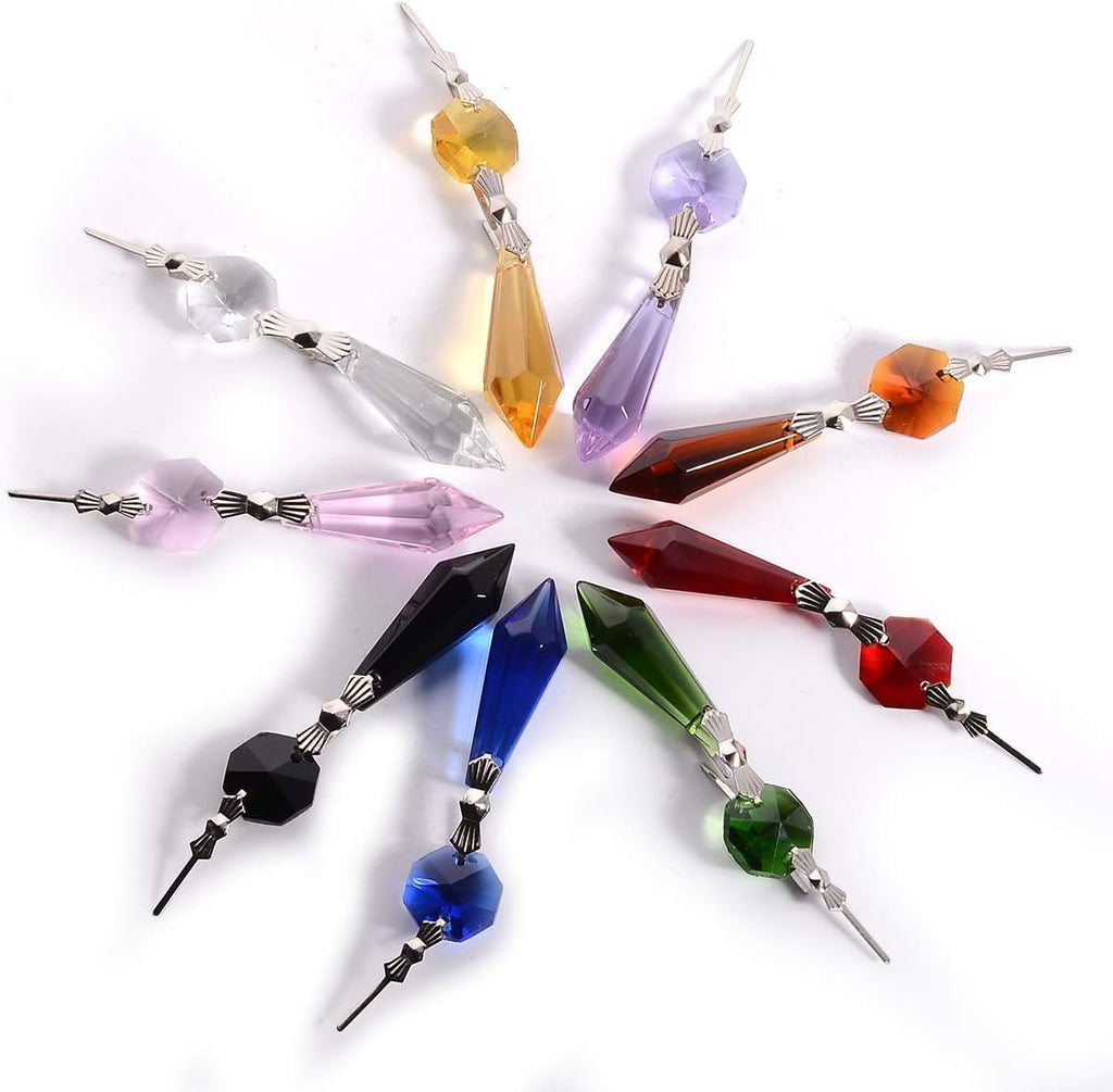 20pcs Clear Crystal Chandelier Icicle Prisms Lamp Candelabra Replacement Parts with Octagon Beads