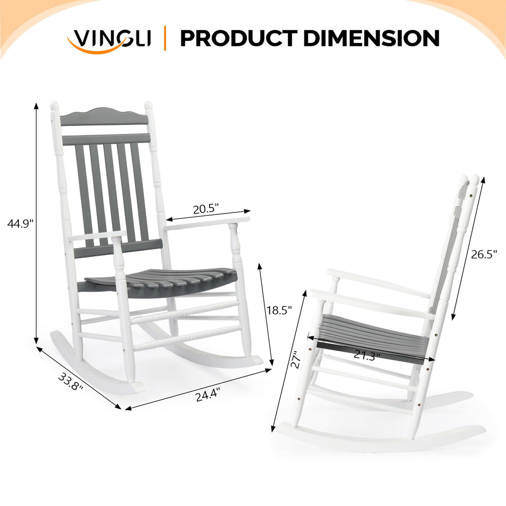 Wooden Rocking Chair Set of 2, Outdoor Rocking Chair, Grey&White