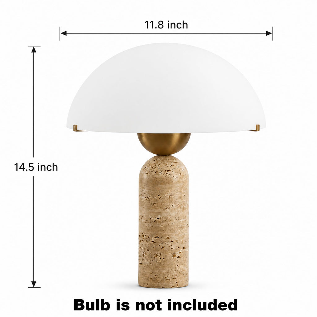 Natural Travertine Table Lamp, 14.5 in Dome Mushroom Nightstand Light