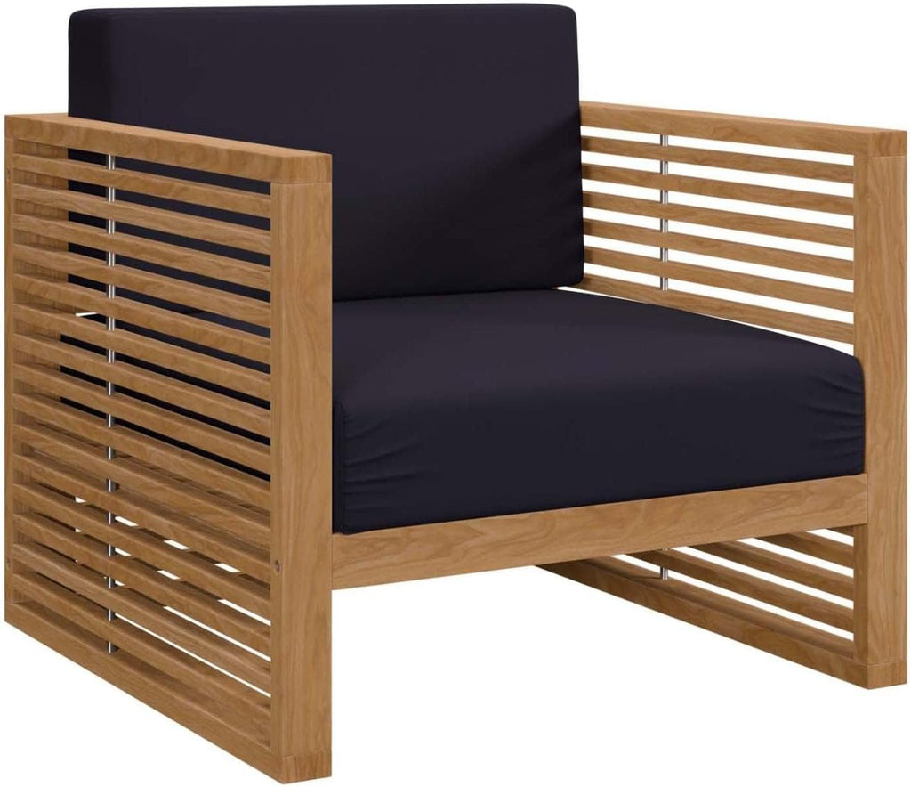 Carlsbad 3-Piece Teak Wood Outdoor Patio Set in Natural/Navy