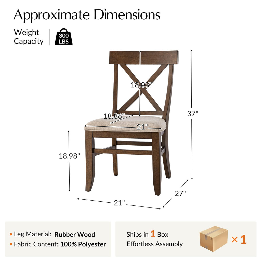 Solid Wood Dining Chairs Set of 2 with Cross Back, Walnut