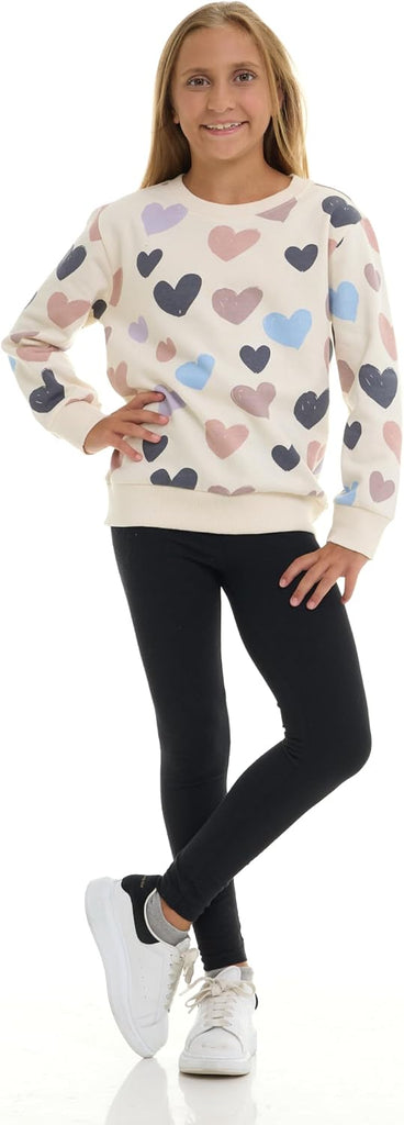 Pack Girls Fleece Crewneck Sweatshirts - Soft Cotton Blend Pullover Tops for School, Play, and Layering