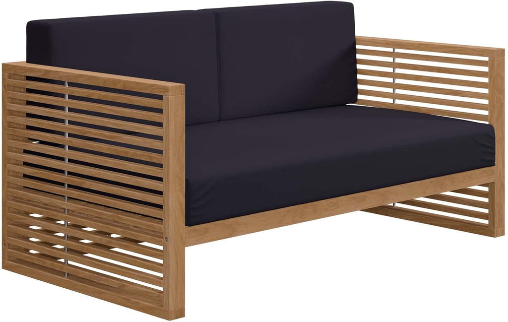 Carlsbad Outdoor Patio Teak Wood Loveseat in Natural Navy