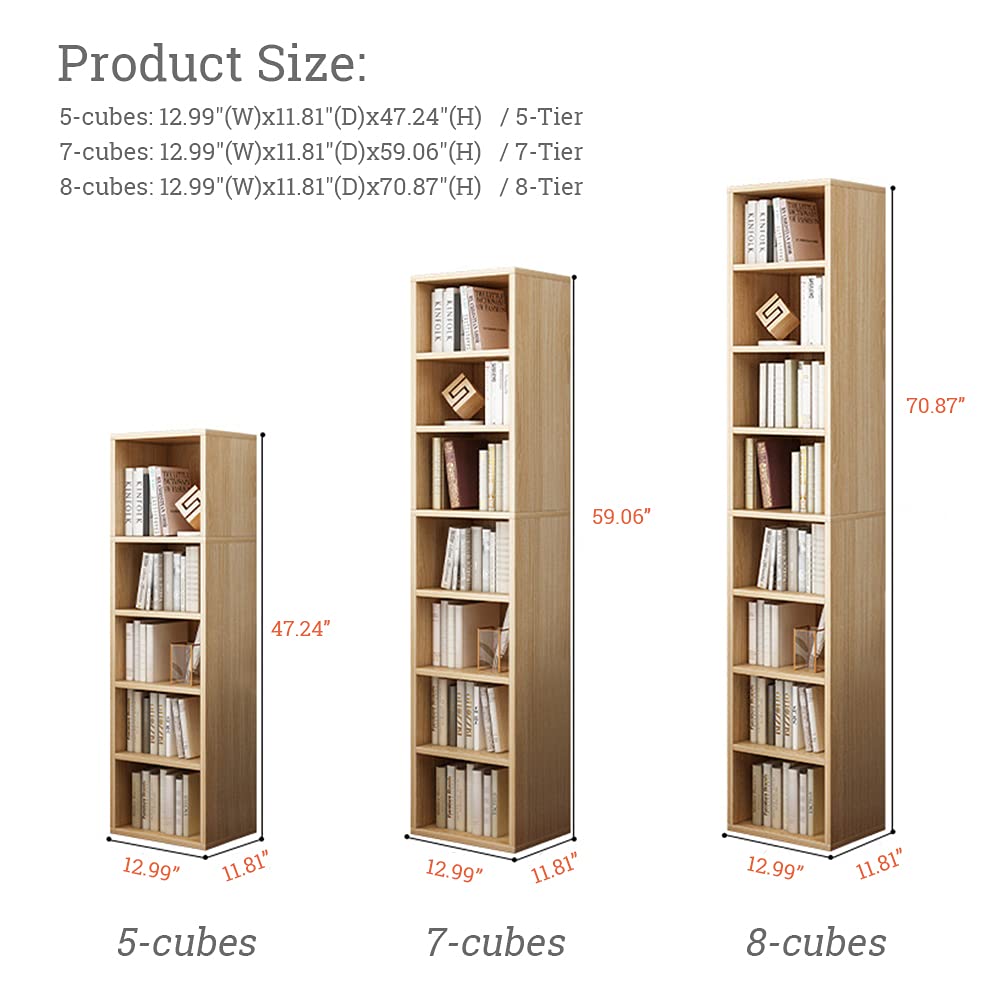 Small Narrow Corner Bookcase - 71" Tall Gap Storage Cabinet, Oak