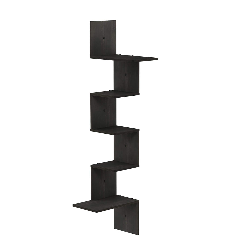 Rossi 5-Tier Corner Floating Shelves for Wall, Espresso